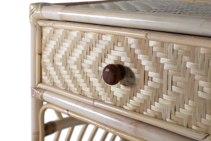 GINER Y COLOMER Table de chevet en rotin naturel - 50 cm de long, 40 cm de large, 60 cm de haut - Meuble artisanal sans montage